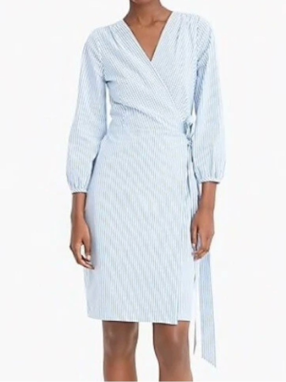 NWT J.Crew Blue White Striped Cotton Poplin Wrap Dress Size 12 K0691 - Picture 3 of 13